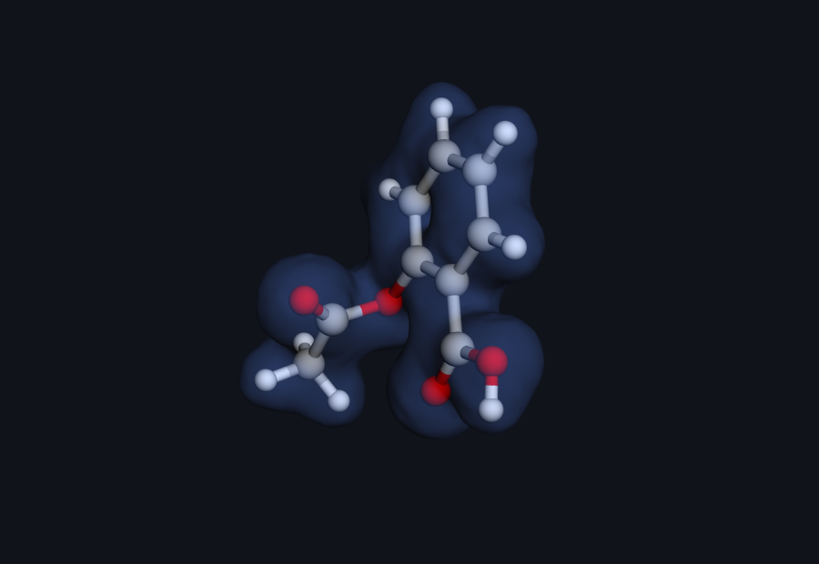 Electron-density isosurface of aspirin computed by Hilbeon