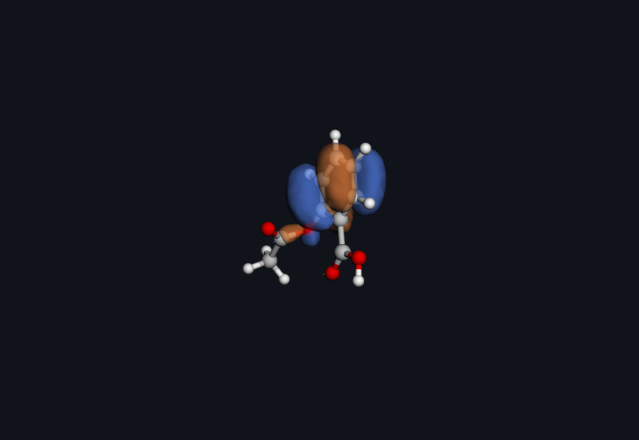 HOMO (highest occupied molecular orbital) of aspirin computed by Hilbeon