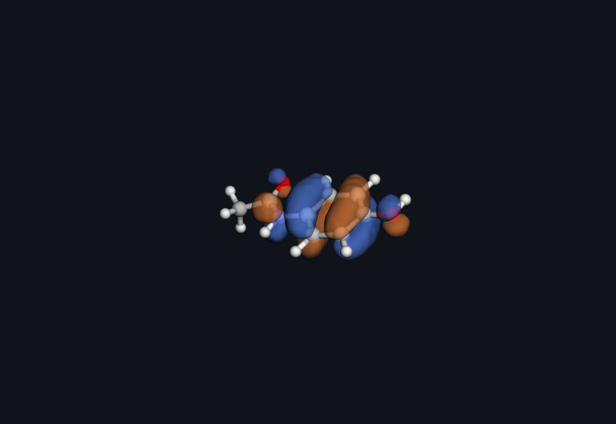 HOMO of paracetamol computed by Hilbeon, localized on the phenol ring