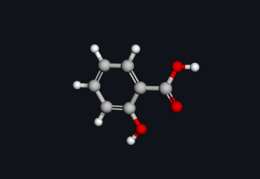3D structure of salicylic acid computed by Hilbeon